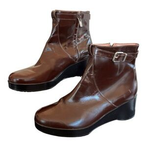 Robert Clergerie Cognac Wedge Ankle Boot Zipper Size 6.5 Buckle